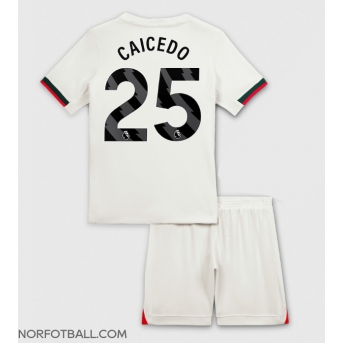 Billige Fotballdrakt Chelsea Moises Caicedo #25 Replika Bortedraktsett Barn 2025-26 Kortermet (med bukser)